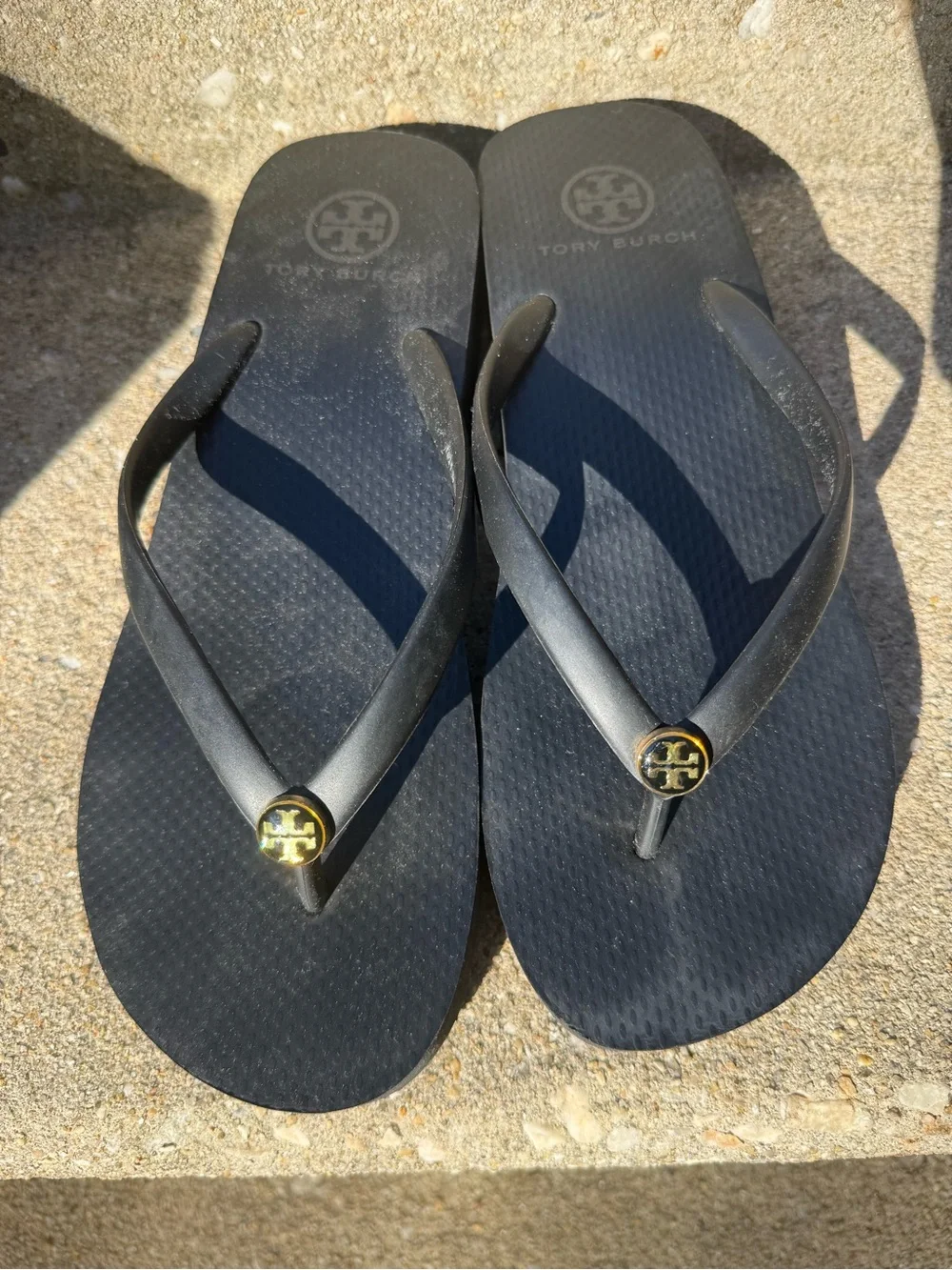 Tory Burch size 9M black wedge flip flops